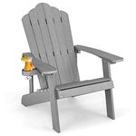 COSTWAY Adirondack Chair, Weather Resistant HIPS Garden Chair with Movable Cup Holder, Outdoor Armchair Adirondack Lounger Patio Chair Furniture for Fire Pit, Beach, Deck and Poolside (Light Grey)