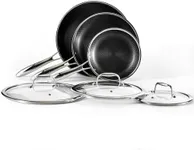 HexClad Hybrid Nonstick 6-Piece Fry Pan Set, 8, 10 and 12-Inch Frying Pans with Tempered Glass Lids, Stay-Cool Handles, Dishwasher and Oven Safe, Induction Ready, Compatible with All Cooktops