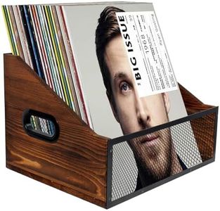 S&H Kaide Vinyl Record Storage,Rustic Vinyl Record Holder,Record Crates for Vinyl,Pine Wood & Metal Record Box for Display,60-Record Capacity LP Album Organizer