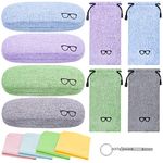 LZYMSZ 4 Pack Glasses Case, Hard Shell Eyeglasses Case with Storage Bag and Soft Glasses Cloth, Unisex Portable Sunglasses Case with Glasses Clip and Glasses Screwdriver (4 Colors)