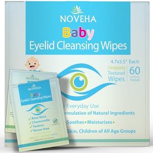 NOVEHA Baby Eyelid & Lash Wipes | Safe & Natural Pack of 60 Pre-moistened Wipes