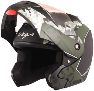 Vega Crux Dx Camouflage ISI Certified Smooth Matt Finish Flip-Up Helmet for Men and Women with Clear Visor(Dull Black Battle Green, Size:L)