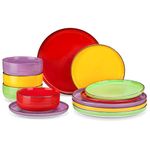 vancasso Bonita Stoneware Dinnerware Sets, 12 Pieces Dishes Set, Polished Round Plates and Bowls Set for 4, Dishwasher and Microwave Safe, Multicolor