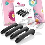 Adaptive Eating Utensils by Celley for Parkinson's, Arthritis, MS, Elderly, Hand Tremors, Handicapped | 4pc Easy Grip Silverware Stainless Steel Knife, Fork, 2 Spoons – (Black)