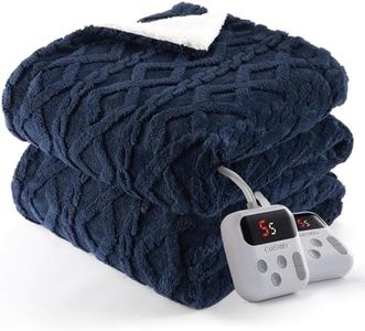 CAROMIO Electric Blanket King Size Dual Control - Thick Tufted Sherpa Heated Blanket King with 10 Heating Levels and 10 Time Settings, ETL Certified Fast Heating Blanket King Size 90"×100", Navy Blue