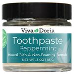 Viva Doria Fluoride Free Natural Toothpaste - Peppermint, 3 Oz Glass Jar (85 Grams)