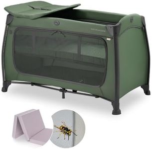 hauck Play N Relax Center Cuna de Viaje Dos Alturas para Recién Nacidos, Set de Cuna de Viaje Bebe con Colchon y Mosquitera, Parque Infantil Bebe con Cambiador y Ruedas, Cama Bebe Viaje - Verde