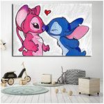 Stitch and Angel Motivational Wall Art Canvas Nordic Posters Prints Painting Wall Pictures for Office Bedroom Home Decor Artwork -60x90cm No Frame