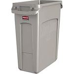 Rubbermaid Commercial Vented Slim Jim Trash Can Waste Receptacle, 16 Gallon, Beige, Plastic, 1971259