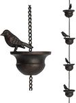 Brogan 8 Feet Birds on Cup Mobile Rain Chain Downspouts, Decorative for Gutters with Attached Hanger, Dark Bronze