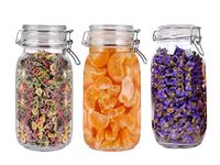 STAR WORK Set Of 3 Airtight Glass Canister Set [1500 ml,] Food Storage Jar Storage Container with Seal Clamp for Dry Food Kitchen Canning Cereal,Pasta,Sugar,Beans,Spice