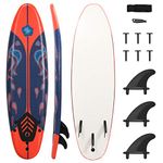 GYMAX Surfboard, 6' Body Board with Removable Fins & Protective Leash, Non-Slip Surfing Board for Surfing, Fishing Water Yoga (Red)