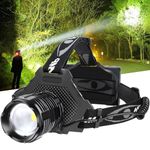 Bud K LED Head Torch Rechargeable, Upgraded 30W Super Bright Head Lamp100000 High Lumen with 6 Modes, Zoomable, IPX6 Waterproof Headtorch for Outdoor Hiking, Camping, Running, Fishing, Hunting