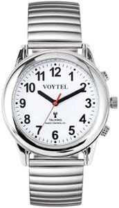 MAUJOY Ladies Atomic Talking Watch, Clear and Loud American Accent Voice, English Talking Watch with Golden Stainless Expand Strap,for Senior Visually impaired Blind People (Silver)
