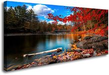 DZL Art S72650 Nature Wall Art Canvas Artwork Lake Mountain Red Maple Leaf National Park Nature Pictures for Living Room Bedroom Office Wall Decor Home Decoration