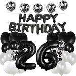 Sweet 26th Birthday Balloon 26th Birthday Decorations Happy 26th Birthday Party Supplies Black Number 26 Foil Mylar Balloons Latex Balloon Gifts for Girls,Boys,Women,Men