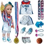 Basketball Sports Dolls Clothes set-18 inch Doll Closet Accessories-Doll Tops, Short Sleeves, Headbands, Socks, Shoes, Rackets, etc-Children's Day, Christmas, for Girls Aged 2-12