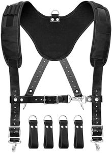 FUERI Leather Tool Belt Suspender with 4 Detachable D-Loop for tool belt suspenders. (Black)