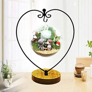 Ornament Display Stand for Hanging Glass Terrarium Wood Base Creative Decoration for Home Garden Wedding Party Festival (Heart)