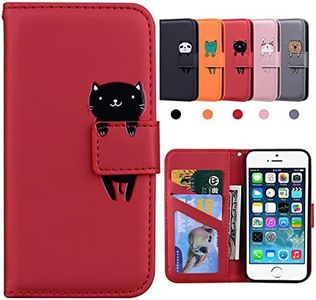 iPhone 5s Case, iPhone 5 Case, iPhone SE Case 2016, iPhone 5S/5/SE 2016 Cover, [Flip Wallet Case] [Card Holder][Drop Protection, Non-Slip,Shockproof](iPhone 5/5S/SE 2016, Red)