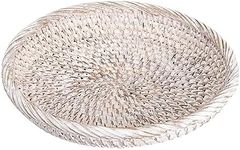 Hipiwe Small Key Basket Bowl for Entryway 7.6" Round Woven Wicker Basket Fruit Serving Tray Woven Basket Wall Decor, Rattan Organizer Basket for Keys Wallet Cell Phone, Whitewash, USSN202307ZKT