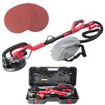 Arebos Long-Neck Grinder with its own Suction and dust Collection Bag, Drywall Sander, 750 watts, 225 mm, Speed Control, Swivel Head, Includes 6 Sanding Discs and case