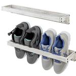 MyGift Set of 2 Solid Wood Wall Mounted Shoe Rack Storage Organizer with Shabby Whitewashed Finish, Hanging Footwear Holder for Closet, Mudroom, Entryway, Holds 4 Pairs