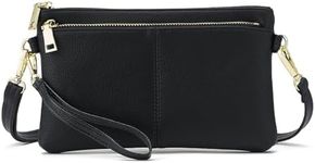 ZOUIQSS Triple Zip Small Crossbody Bag Lightweight Purses Vegan Leather Wristlet Clutch, Includes Adjustable Shoulder(Black(LZ)