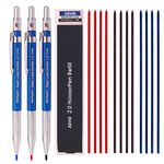 Morning glory 2.0 mm Lead Holder Pen Mechanical Pencil for Draft Drawing,Carpenter,Crafting, Art Sketching Sharpener (Pack of 3 Pens) + (2.0mm Hb Lead 1 Tube-Red 4+Blue 4 + Black 4=12 ) Box packing