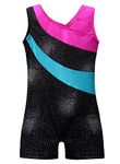 Kidsparadisy Gymnastics Leotards for Girls Shiny Gymnastics Outfits for Girls with Short Ballet Dance Biketard (150, Black)