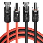 TUOREN 5FT Black + Red 12AWG(4mm²) Solar Adaptor Cable Solar Panel Extension Cable Wire 1Set