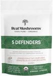 Real Mushrooms 5 Defenders Powder - Organic Mushroom Extract w/Chaga, Shiitake, Maitake, Turkey Tail, & Reishi - Vegan, Non-GMO, 100 Servings