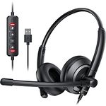 awatrue Computer Headset with Microphone USB Headphones for PC - Noise Cancelling Mic Wired Headphone Headsets Office Head Laptop Work Ear Speaker Call Set Stereo Control Service