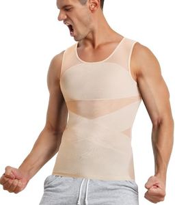 TAILONG Men's Compression Shirt for Body Shaper Slimming Vest Tight Tummy Underwear Tank Top Beige