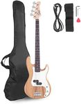 Bonnlo Electric Bass Guitar 4 Strings Full Size for Beginner Exquisite Basswood Burning Bass with Bag, Strap and Accessories,Wood