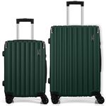 FLIEE Suitcase Set | Lightweight Hard Shell Suitcases | 4 Silent Dual Spinner Wheels | TSA 3 Digit Combination Lock | Aluminium Telescopic Handle | 2 Pcs Luggage Sets (Green, Cabin 20'' + Medium 24'')