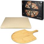 Navaris XL Pizza Stone Set for Baking - Cordierite Pizza Stone Plate with Large Wooden Pizza Peel Board for BBQ Grill Oven - Rectangular, 15 x 11.8 in