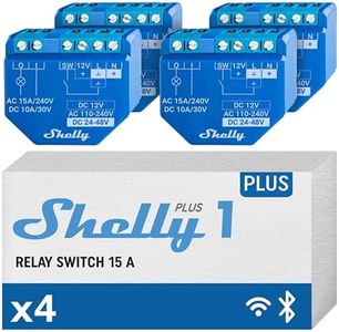 Shelly Plus 1, WiFi & Bluetooth Smart Relay Switch, Home Automation, Alexa/Google Home Compatible, iOS Android App No Hub Required Lighting Control DIY Remote Control Garage Door (4 Pack)