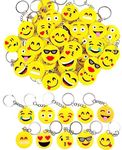 LATERN 100Pcs Emoji Keyrings, 10 Pattern Emoji Mini Key Chain Emoticon Keyring Decoration for Children Birthday Party Favours Party Bag Fillers (3.5cm x 8.5cm)