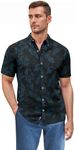 ETHANOL Men Classic Slim Fit Woven Short Sleeve Wrinkle Resistant Print Shirt MSTL46568-2436NVY Navy XL