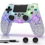 Controller for PS4, Wireless Controllers for PlayStation 4/Pro/Slim, Remote Control with Adjustable RGB Light/1000mAh Battery/6-Axis Motion Sensor/Double Vibration/3.5mm Audio Jack, White