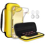 GeeRic 8PCS Case Compatible with Switch Lite, Carrying Case Accessories Kit, 1 Soft Silicon Case + 2 Screen Protector + 4 Thumb Caps + 1 Storage Carrying Yellow