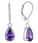 YL Dangle Drop Earrings Sterling Silver Solitaire Leverback Earrings Teardrop Created Amethyst Jewelry Gifts for Moms