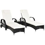 Outsunny 3 Pieces PE Rattan Patio Lounge Chair Set, Outdoor Recliner Lounge Chairs with Wheels, for Outside with Cushions, Headrest, Coffee Table for Garden, Poolside, Black