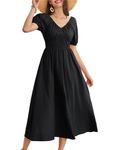 GRACE KARIN Black Summer Short Sleeve Maxi Cotton Dresses Casual Flowy Beach Cottagecore Dresses for Party Going Out Night XXL Size 22