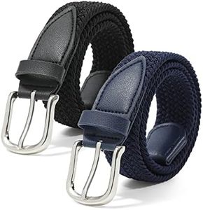 Kajeer Kids Belts for Boys Belt Girls - 2PCS Woven Elastic Golf Baseball Belt Braided Stretch Belt for Casual School Uniform, Black+navy Blue, Suit for 20-26inch