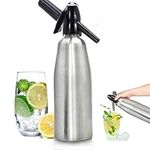 Sparkling Water Maker 1L Soda Siphon,Aluminum Soda Maker Carbonated Water Machine,Seltzer Water Maker for Home Bar Juice,Tea and Cocktail Drinks Uses 8g C02 cartridges (Silver)