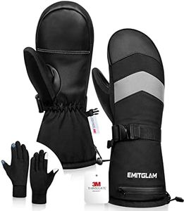 EMITGLAM 2 in 1 Winter Ski Mittens for Men & Women with Fleece Glove Liners, Waterproof Winter Ski Gloves Made with 3M C100 Insulation, 5-Layer Fabric Snowboard Mittens with Touchscreen Inner Gloves