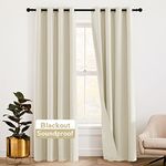 RYB HOME Soundproof Curtains for Bedroom - Totally Room Darkening 3 Layers Blackout Window Drapes Detachable Felt Liner Inside Noise & Draft Barrier for Living Room, W 52 x L 95, Beige, 1 Pair