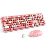 KNOWSQT Wireless Keyboard and Mouse Combo, 104 Keys Full-Sized 2.4 GHz Round Keycap Colorful Keyboards, USB Receiver Plug and Play, for Windows, Mac, PC, Laptop, Desktop - Pink